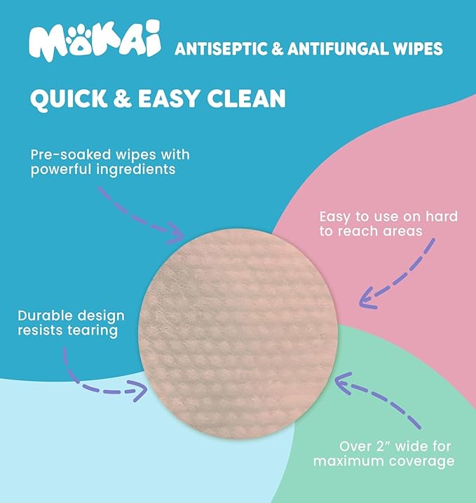MOKAI Antiseptic Wipes for Dogs Cats and Horses | Dog Chlorhexidine Wipes with Ketoconazole Dermatological Pads Hot Spots Itchy Paws Skin Rashes