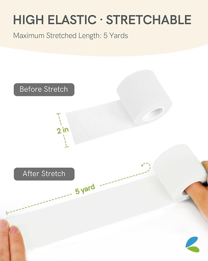 FriCARE Self Adhesive Bandage Wrap, Medical Tape in First Aid Kit, Cohesive Bandages for Wounds Sport Vet, 2 Inches X 5 Yards 6 Rolls, White