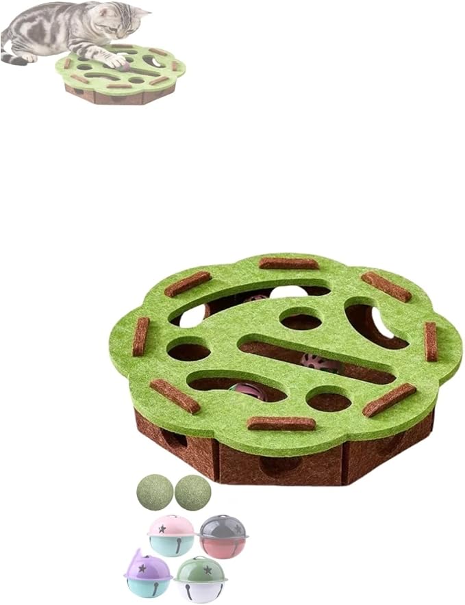 Interactive Cat Scratch Box with Nail File & Slow Feeder - Puzzle Enrichment Toy for Indoor Cats Mental Stimulation