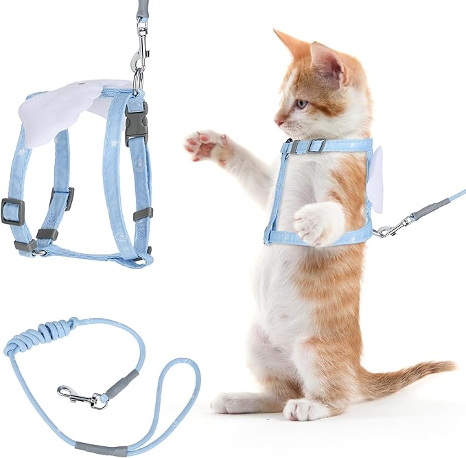 TIESOME Cat Harness and Leash Set, Adjustable Gradient Kitten Harness Escape Proof Harness with Leash for Kitty Outdoor Walking (Sky Blue)