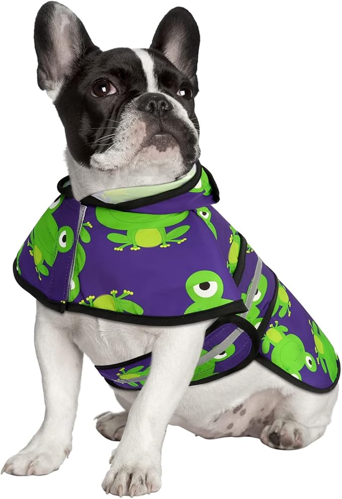 HDE Dog Raincoat Jacket Reflective Adjustable Hooded Pet Poncho Rain Coat with Leash Hole for Small to X-Large Dogs Frogs - M