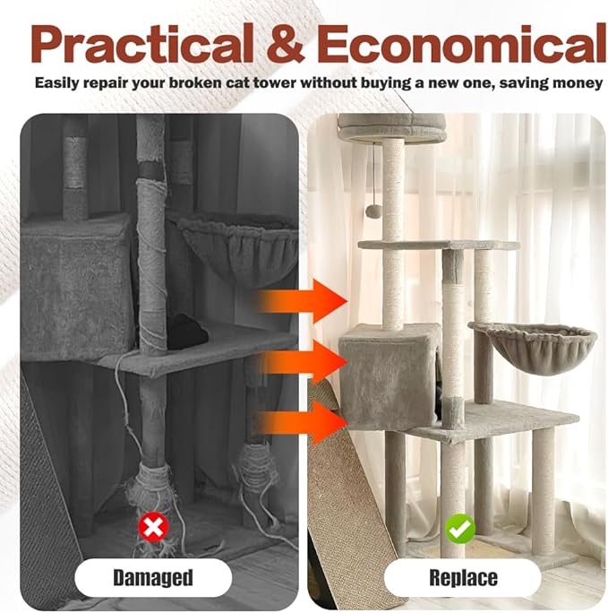 OSPNIEEK 4 PCS M8 Cat Scratching Post Replacement, 15.7“ 7.9" Natural Sisal Rope Kitten Tree Scratcher Refill with Screws, DIY Hemp Scratch Pole Parts for Indoor Cats Tower Refurbishment Accessories