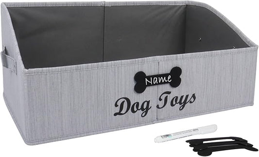 Collapsible Dog Toy Box - Fabric Storage Bin for Organizing Pet Toys/Blankets/Leashes - Personalizable - Slub Gray