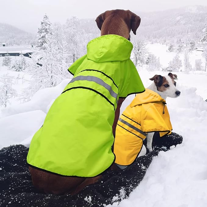 Candofly Dog Raincoat, Waterproof Dog Coat Reflective Dog Rain Jacket with Harness Hole, Hooded Pet Ponch Slicker for Large Dogs (XX-Large, Yellow)