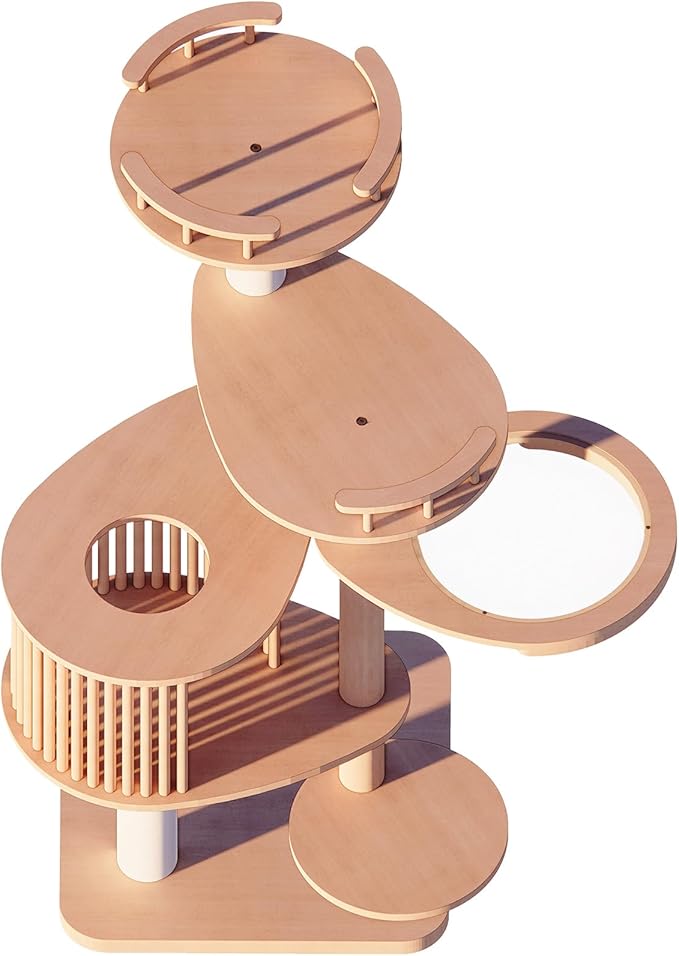Downpat Cat Tree 61.1" Solid Wood Multi-Level Cat Tower with Condo,Cat Scratching Post,Jumping Space,Furniture Suitable for Cats