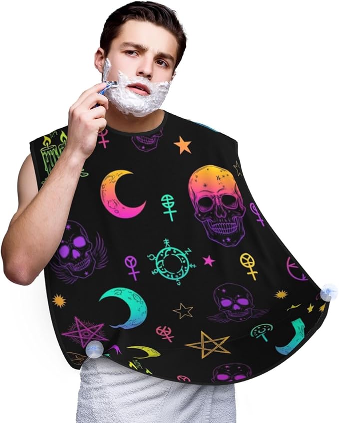 Professional Beard Bib, Non-Stick Hair Catcher Apron Waterproof, Shaving Grooming Essential for Men Dad, Witch Frogs Goth Moon Skull Mushroom Shave Bib