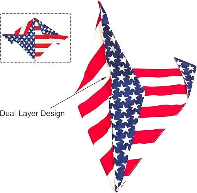 American Flag Dog Bandanas 2PCS-XLarge,4th of July Pet Scarf,Triangle Dual-Layer Design Patriotic Costume for Memorial Day & Independence Day,Red White & Blue Outfit for Boys and Girls Dogs