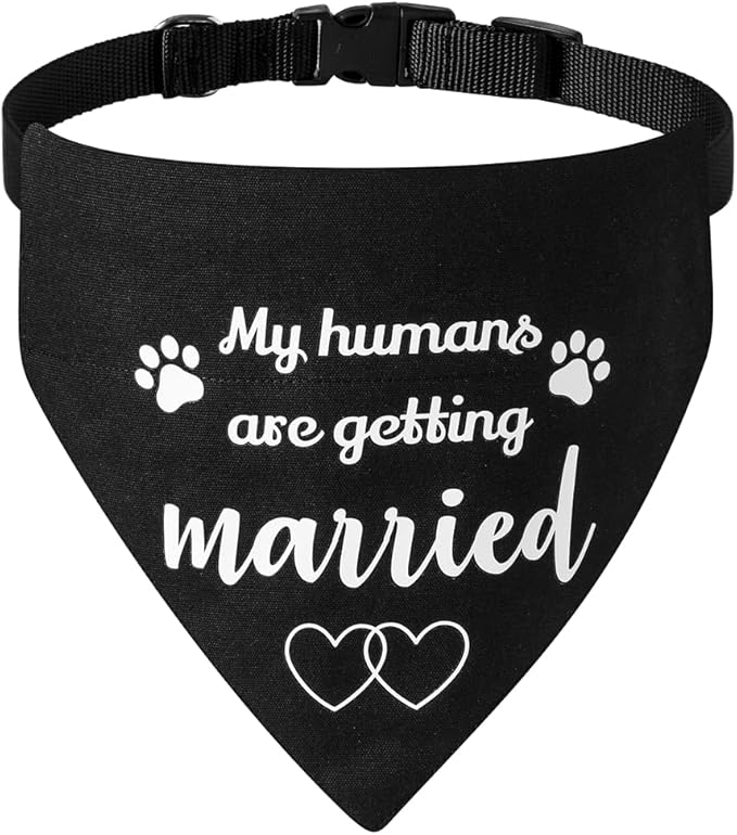 My Humans are Getting Married Dog Wedding Bandana Collar, Adjustable Engagement Pet Bandana with Quick Release Buckle & D-Ring for Dogs & Cats