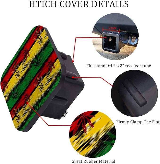 Cannabis Leaves Trailer Hitch Tube Cover Plug Cap, Abstract Colorful Cannabis Weed Lightweight Hitch Covers Protector Tow Hitch Cover Plug Cap Receiver Hitch Accessories 2 Inch