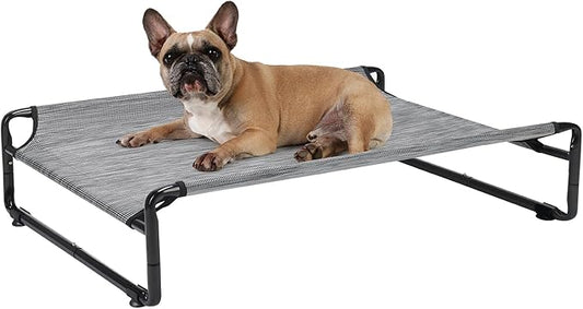 Veehoo Original Outdoor Elevated Dog Bed, Cooling Raised Dog Cot for Medium Dogs, Portable Standing Pet Hammock Platform with Washable Breathable Mesh, No-Slip Feet, Medium, Black Silver, CWC2201