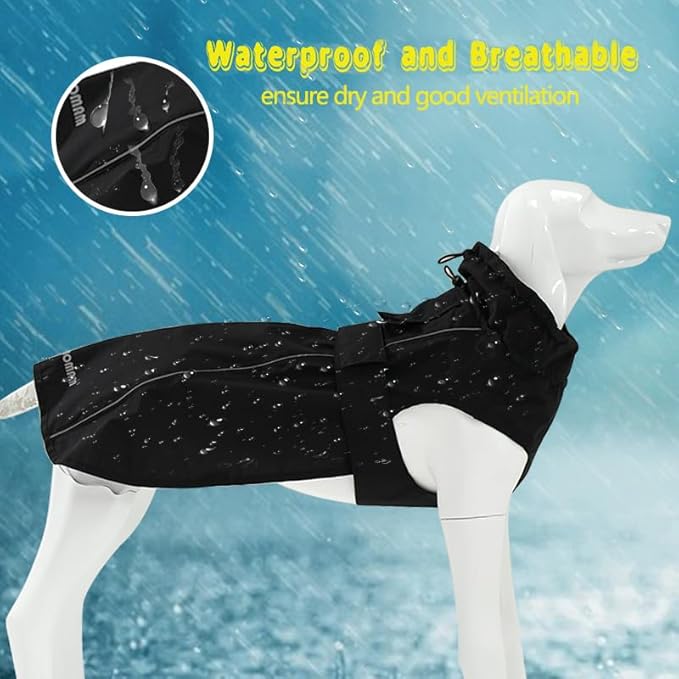 Adjustable Waterproof Dog Raincoat for Dogs,Lightweight Pet Rain Jacket Puppy Clothes with Reflective Strip for Small Medium Large Dogs (Black, X-Large)