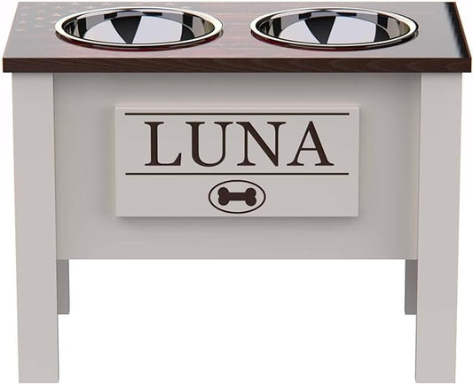 GrooveThis Woodshop - Personalized Elevated Dog Bowl Stand for Large, Medium, Small, X-Small Dogs - Stainless Steel Food and Water Bowls - Raised Dog Dish (X-Large, Flag Design)