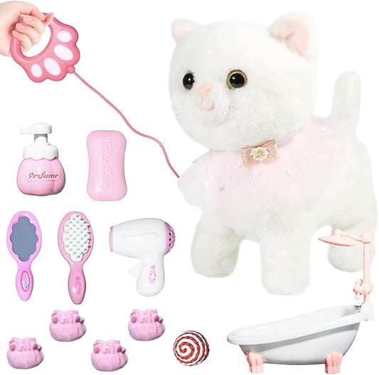 Interactive Electronic Plush Toy Walking and Barking Robot Cat Plush Cat Remote Control Kitten for Girls