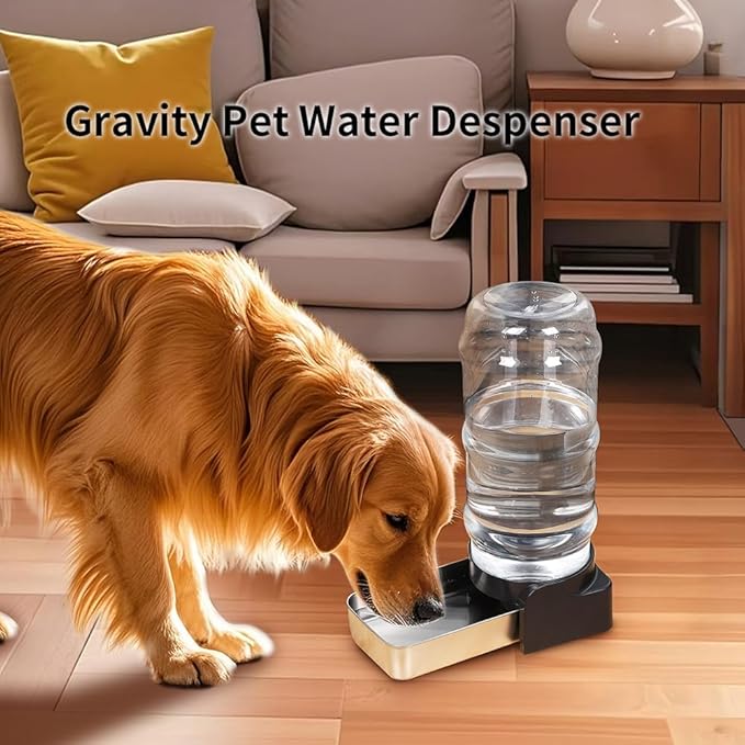 PAKEWAY 1.5 Gallon / 5.7L Automatic Gravity Dog Water Bowl Dispenser, Stainless Steel Large Capacity Pet Waterer with 3 Filters for Medium Dogs and Cats