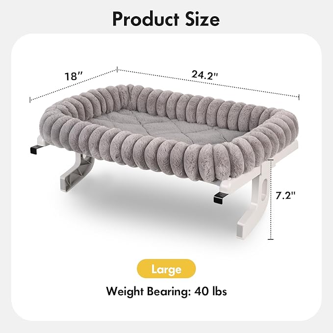 Cat Window Sill Perch,‌ 4-Sided Cushion Bolster Cat Window Seat with ‌Sturdy Frame,‌ ‌Easy Adjust Window Sill Mount Pet Bed for Indoor Cats (Gray, Large)
