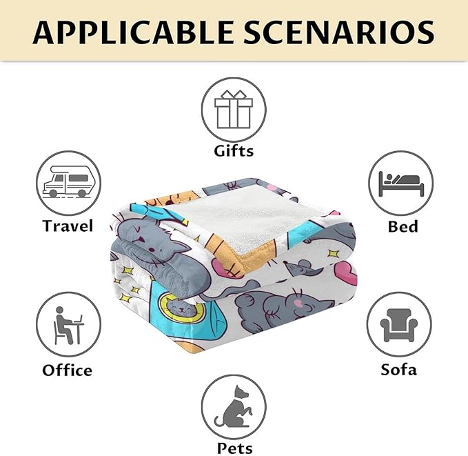 Cat Blanket Gifts - 60"x80" Cute Throw Blanket for Adults Kids - Colorful Soft Plush Throws for Bed, Couch & Travel