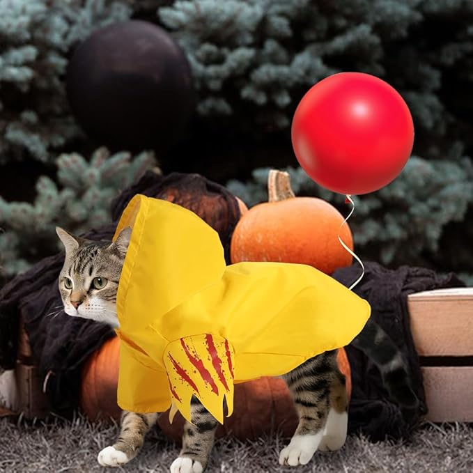 Halloween Dog Costumes,Creepy Pet Bloodstain Raincoat Hooded with Red Balloon for Little Dogs Cats Puppy Cosplay Party Pet Supplies Accessories