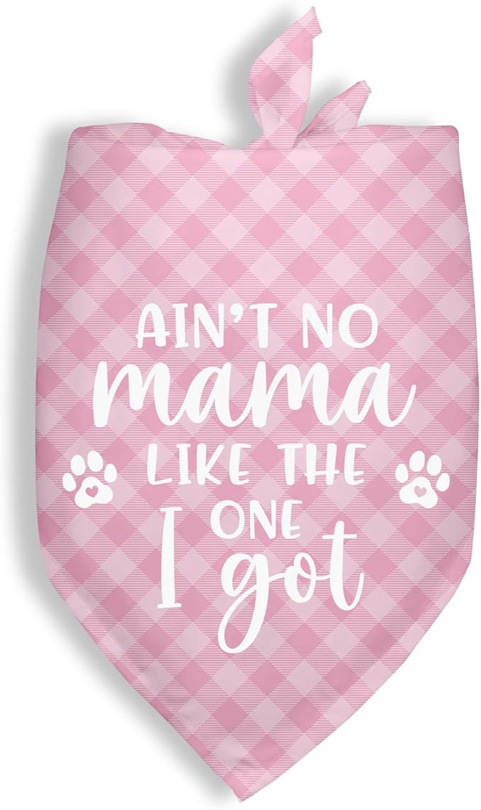 Ain’t No Mama Like The One I Got Bandana Dogs Mom's Gift Scarf Accessories Mothers Day Birthday Christmas Photo Prop Pet Scarf Accessories for Pet Dog Lovers Dog Mom Gifts - Pink Plaid