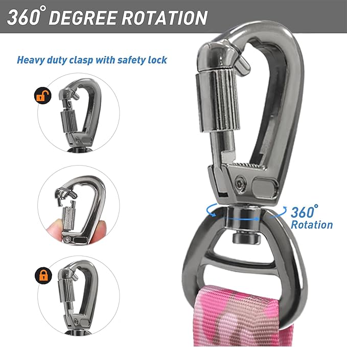 Hotsky Tactical Dog Leash Heavy Duty for Medium Large Dogs That Pull,4-6Ft Strong Bungee Shock Absorbing No Pull Dog Leash with Padded Double Handle and Car Seatbelt,Pink Camo