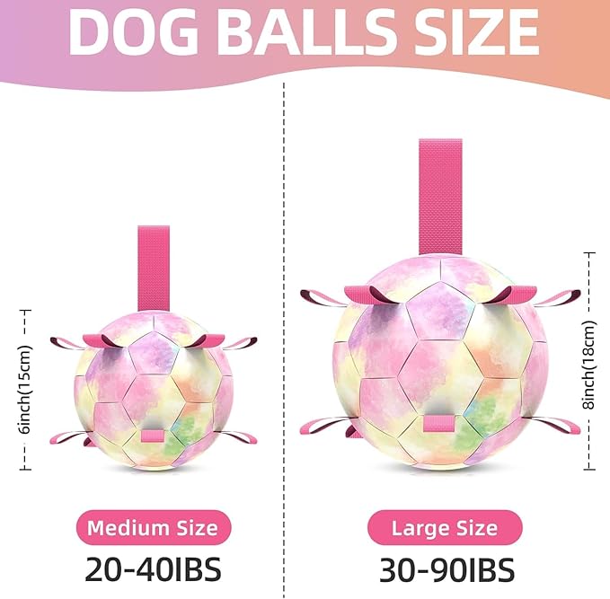 QDAN Dog Balls: Herding Ball for Dogs, Outdoor Toys Dog Soccer Ball with Straps, Interactive Pet Toys for World Cup Large Dogs Tug of War, Pet Birthday Gifts,Gradient Rainbow (8 Inch)