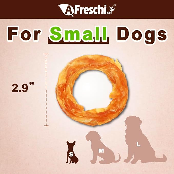 AFreschi Turkey Tendons for Dogs, USA-Sourced, Healthy Dog Treats, Rawhide-Free Puppy Chews, Long Lasting, All Natural, Hypoallergenic Dog Treats for Small Breeds, 6 Count Pack Ring (S)