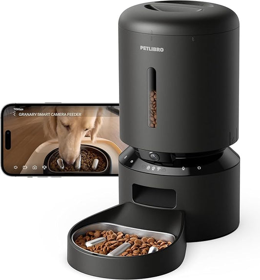 PETLIBRO Automatic Dog Feeder with Camera, Auto Cat Food Dispenser Slow Feeder Dog Bowl 1080P HD Video with Night Vision 5G WiFi Pet Feeder with 2-Way Audio, Stainless Steel Slow Food Tray