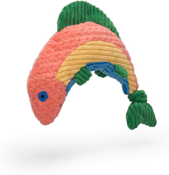 HuggleHounds Knottie Plush Dog Toy - Dog Stuffed Animal Toy, Puppy Toys, Squeaky Dog Toy for Small, Medium & Large Dogs, Durable Plush to Keep Them Busy - Rainbow Trout, Small