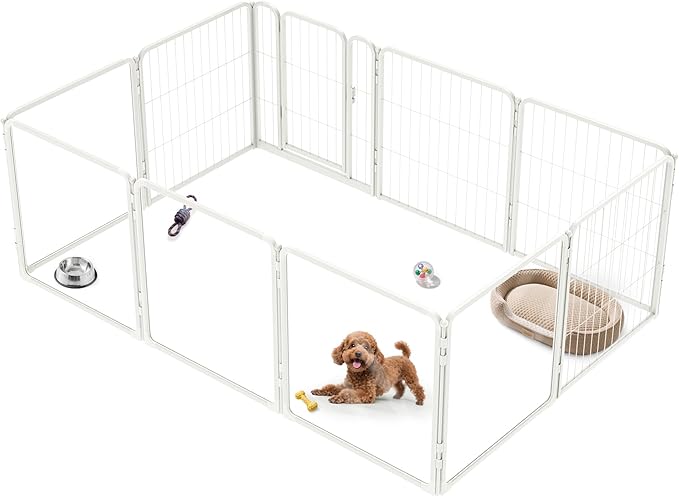 FXW Pawadise Acrylic & Wire Mesh Indoor Dog Playpen, Heavy Duty 24 Inch 10 Panels Metal Dog Pen for Puppy and Small Dogs, White│Patented