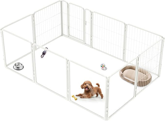 FXW Pawadise Acrylic & Wire Mesh Indoor Dog Playpen, Heavy Duty 24 Inch 10 Panels Metal Dog Pen for Puppy and Small Dogs, White│Patented