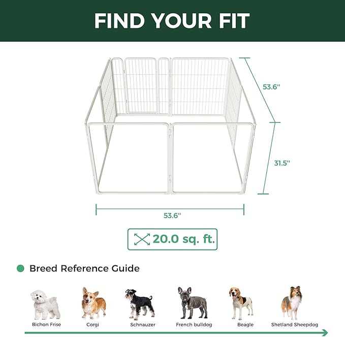 FXW Pawadise Acrylic & Wire Mesh Indoor Dog Playpen, Heavy Duty 32 Inch 8 Panels Metal Dog Pen for Small and Medium Dogs, White│Patented