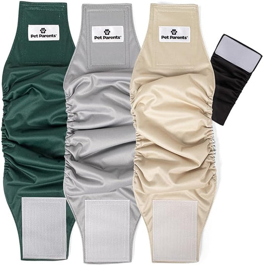 Pet Parents® Washable Belly Bands for Male Dogs (3pack) + Extendrs® of Durable Dog Diapers Male, Premium Male Dog Diapers & Dog Wraps (Large, Spruce)