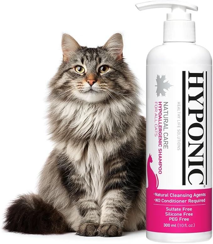 HYPONIC Hypoallergenic Premium Shampoo for All Cats (Scented, 10.14 oz) - Cat Shampoo for Dry Skin, Dandruff, Allergy