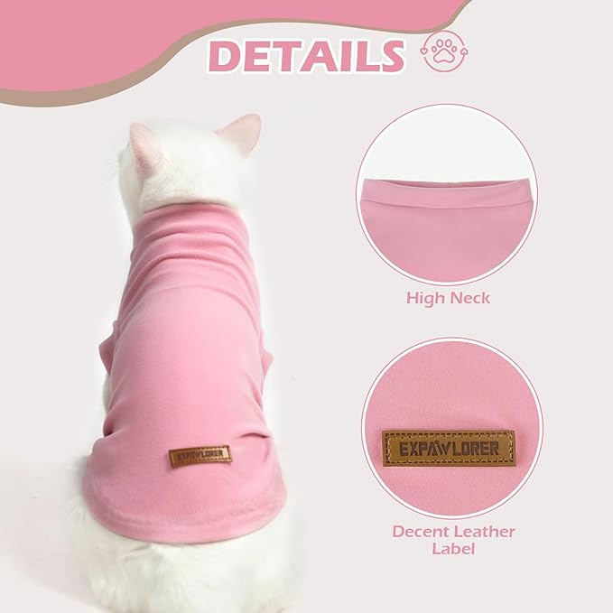 EXPAWLORER Soft Cat Sweater - Sweaters for Cats Only Warm Kitten Clothes, Fall and Winter Pet Coat Pullover Design, Fleece Sweatshirt Clothing Also for Puppy Small Dogs, Pink Medium