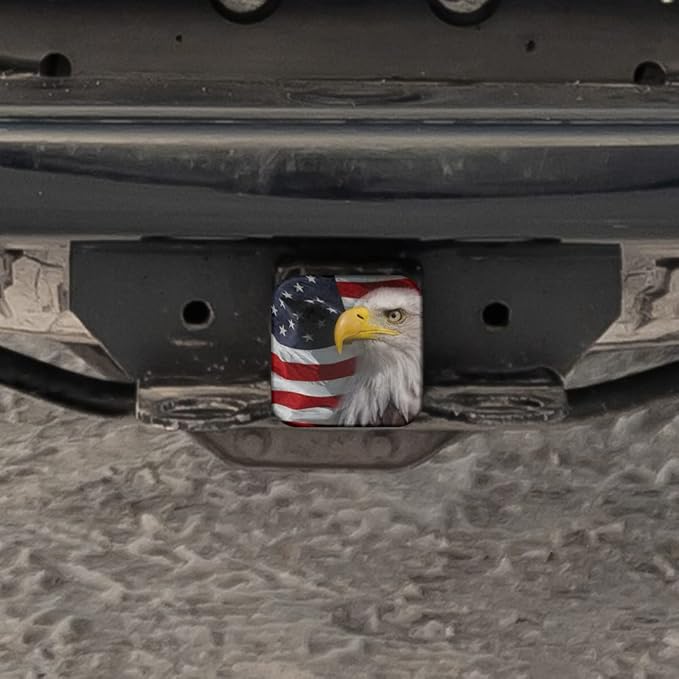 Swono Bald Eagle American Flag Tow Trailer Hitch Cover Plug Insert, Bald Eagle Waving USA Flag Sturdy Hitch Tube Covers Keep Trailer Hitch Receiver Tube Clean and Protected for Sedans Tractors Trucks