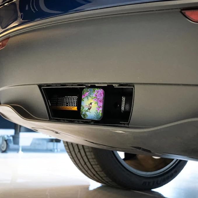 Swono Hummingbird Trailer Hitch Cover for 2" Receivers, Beautiful Garden Pink Flowers Humming Bird Rubber Tow Receiver Tube Plug Cap Fits for Any 2"X2" Square Receiver Tube for Sedans Trucks Cars