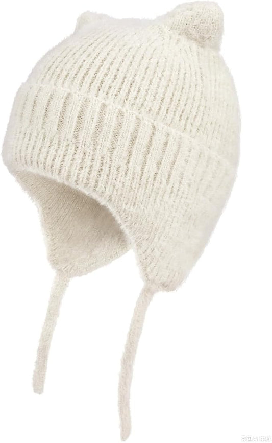 ZOORON Kids Winter Hat for Boys Girls, Cat Beanie Children Knit Skull Cap with Warm Ear Flap, Teen Beanie Hat Age 5-15 Years