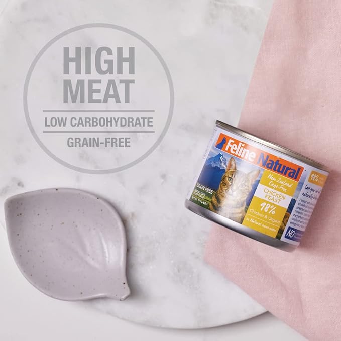 Feline Natural New Zealand Canned Catfood Wet Food, High-Meat, Low-Carb, & Grain Free Cat Food Wet, Beef & Hoki Feast, 6 oz, Pack of 12