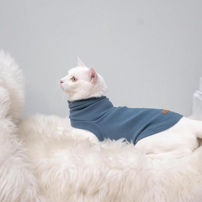 EXPAWLORER Soft Cat Sweater - Sweaters for Cats Only Warm Kitten Clothes, Fall and Winter Pet Coat Pullover Design, Fleece Sweatshirt Clothing Also for Puppy Small Dogs, Blue Medium