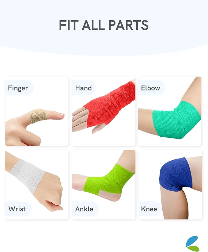 FriCARE Self Adhesive Bandage Wrap, Medical Tape in First Aid Kit, Cohesive Bandages for Wounds Sport Vet, 2 inches X 5 Yards 6 Rolls, Neon Surge