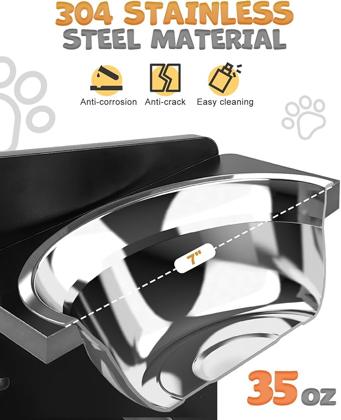 Elevated Dog Bowls, Adjustable Raised Dog Bowl Stand for Medium Size Dogs and Cats, Durable Bamboo Dogs Feeder with 2 Stainless Steel Bowls and Non-Slip Feet, Pet Food Bowl for Medium Sizes