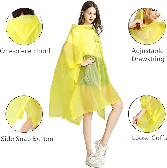 Rain Poncho Raincoats for Adults Reusable - 2-5 Pack EVA Waterproof Rain Coat with Hood, Rain Gear for Women Men