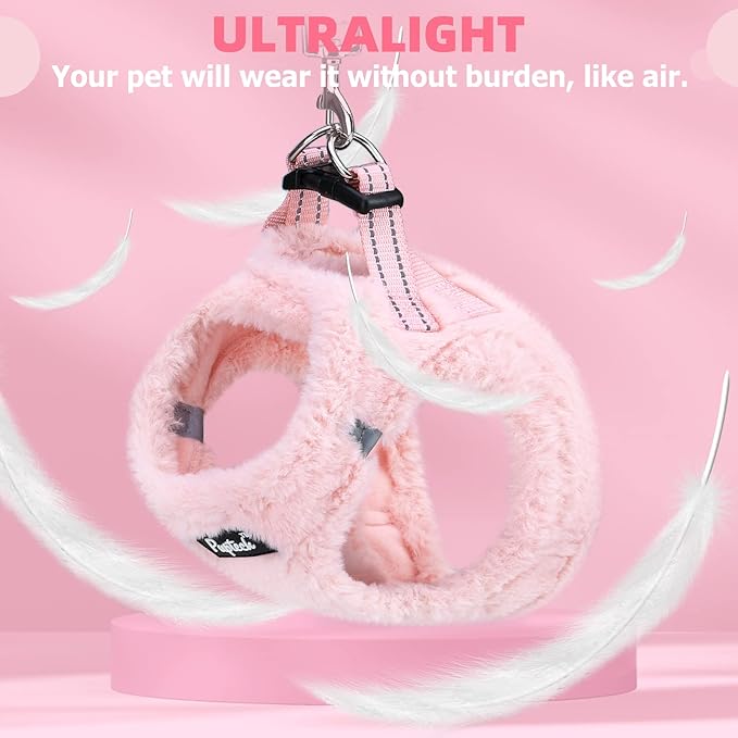 PUPTECK Adjustable Dog Harness Collar and Leash Set Step in No Pull Pet Harness for Small Medium Dogs Puppy and Cats Outdoor Walking Running, Soft Mesh Padded Reflective Vest Harnesses, Plush Pink XS