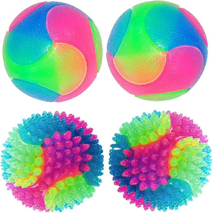 FineInno 4 pcs Light Up Dog Balls,Flashing Elastic Ball,Glow Ball,Glow in The Dark Interactive Pet Toys for Aggressive Chewers,Puppy, Cats, Dogs