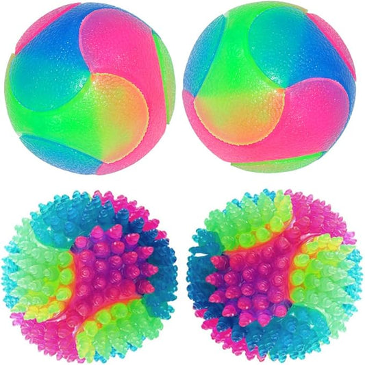 FineInno 4 pcs Light Up Dog Balls,Flashing Elastic Ball,Glow Ball,Glow in The Dark Interactive Pet Toys for Aggressive Chewers,Puppy, Cats, Dogs