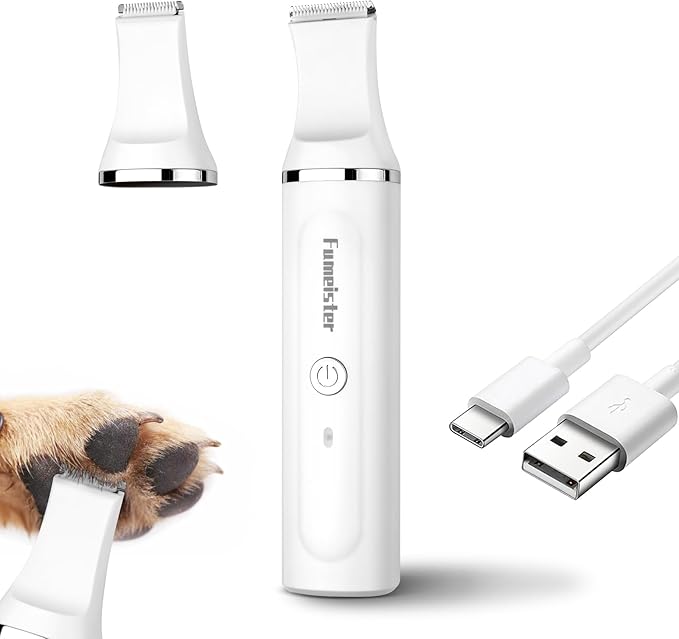 Dog Clippers for Grooming, Cordless Waterproof Dog Hair Trimmer with Type-C Charging, Low Noise for Trimming Cats & Dogs' Specific Areas Around Paws, Eyes & More (White)