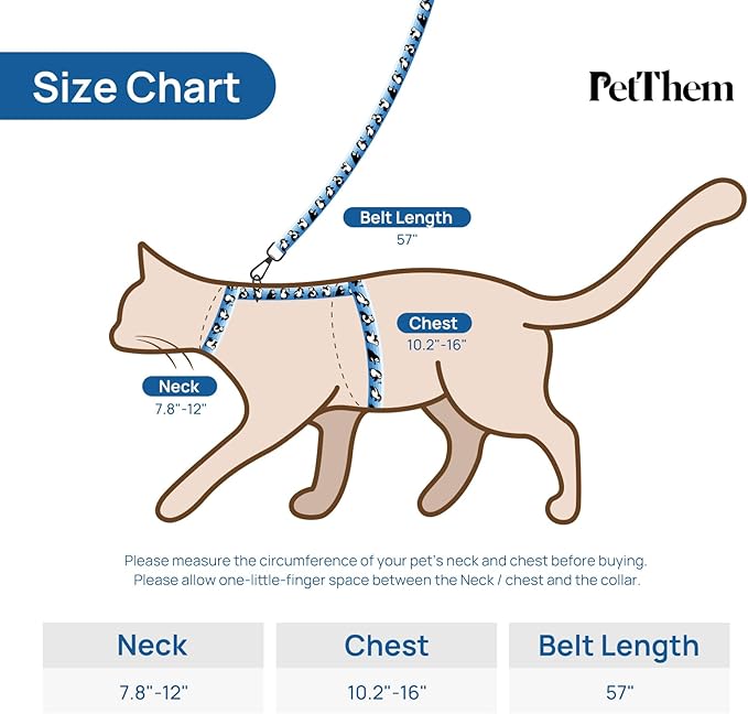 Cat Harness and Leash Set - Escape Proof Adjustable Cat Harness, Comfortable Soft Lightweight, Use Safe & Easy, Walking Travel Kitten Harness for Small Medium Large Cats (Blue Glacier Penguin)