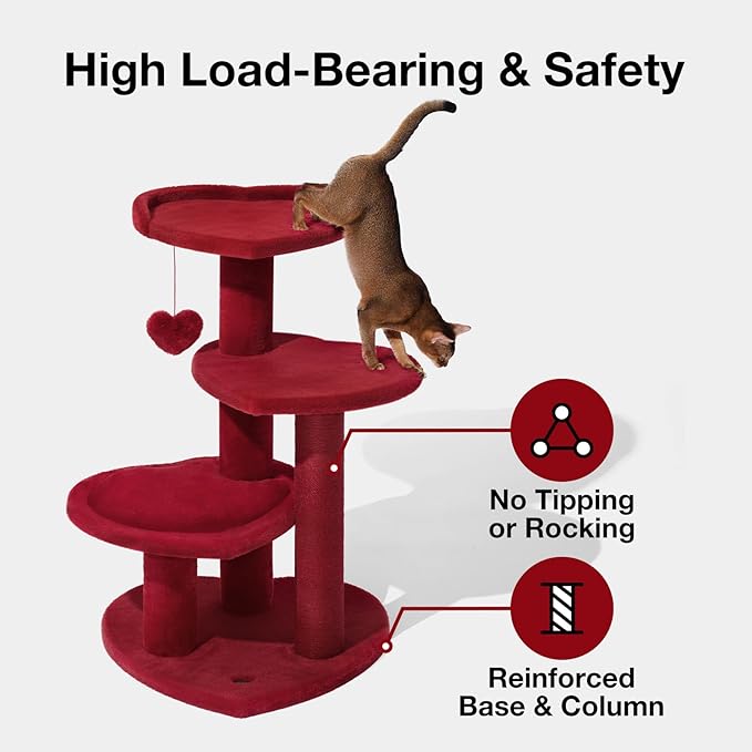 VETRESKA Cat Tree for Indoor Cats, Multi Level Cat Tower with Cat Scratching Post, Cute Cat Climbing Tree with Dangling Toy for Cats（Red）