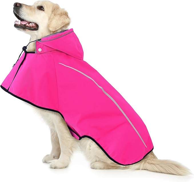 Mile High Life Dog Raincoat, Adjustable Waterproof Pet Rain Jacket, Reflective Hooded Poncho for Small Medium Large Dogs, Lightweight Breathable Pet Rain Coat (Hot Pink,M Chest 22"-28")