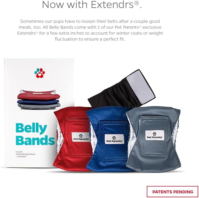 Pet Parents® Washable Belly Bands for Male Dogs (3pack) + Extendrs® of Durable Dog Diapers Male, Premium Male Dog Diapers & Dog Wraps (Large, Kingsmen)