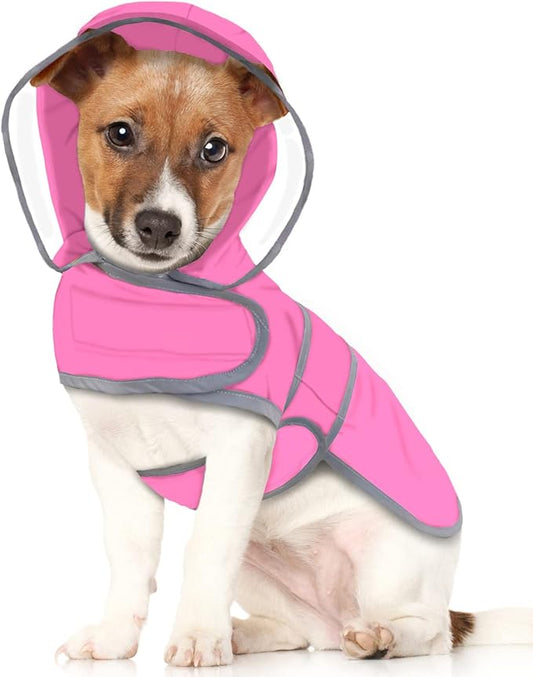HDE Dog Raincoat with Clear Hood Rain Jacket Poncho for Small Medium Large Dogs Pink - M